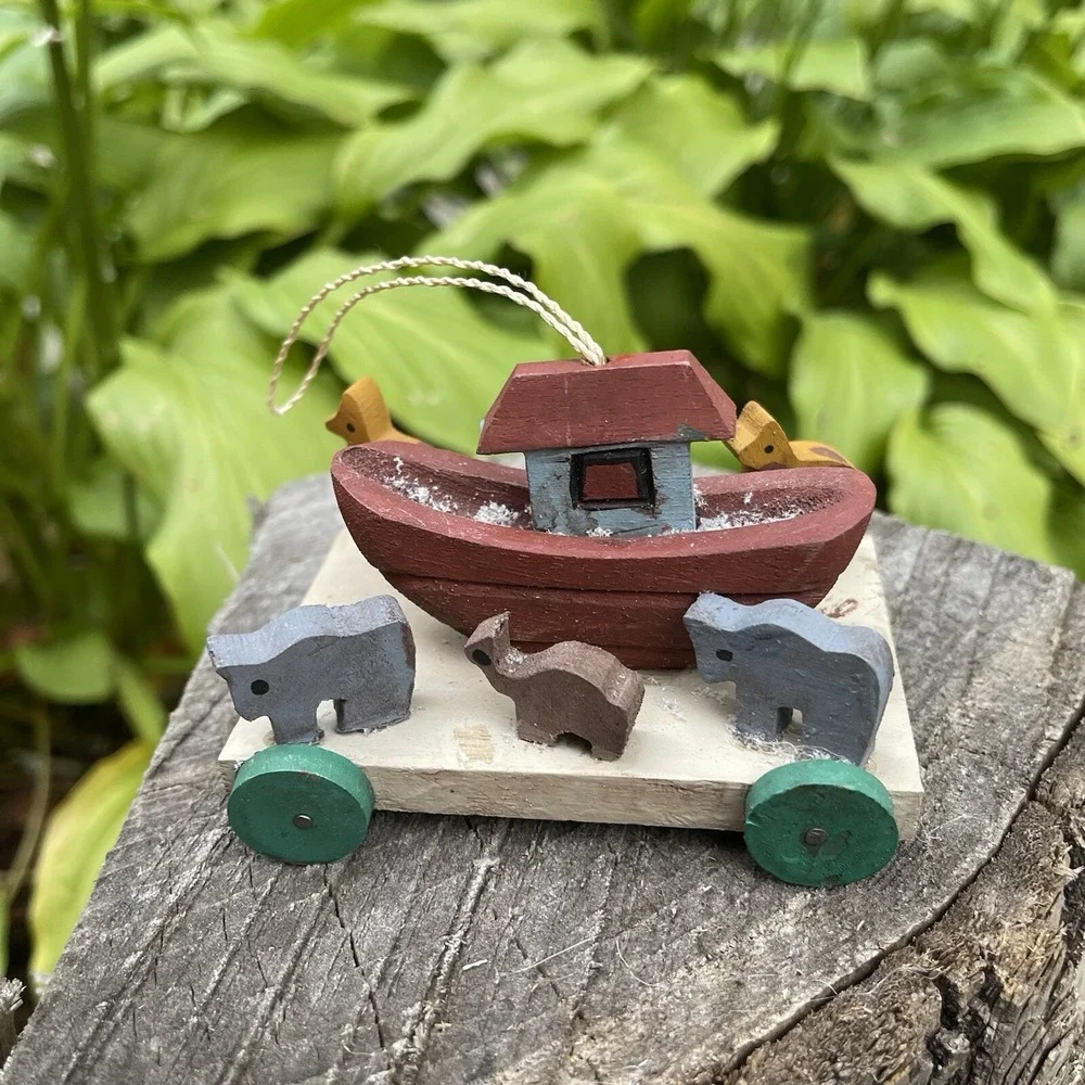 Handmade‎ Midwest Cannon Wood Wooden Noah's Ark with Animals Christmas Ornament